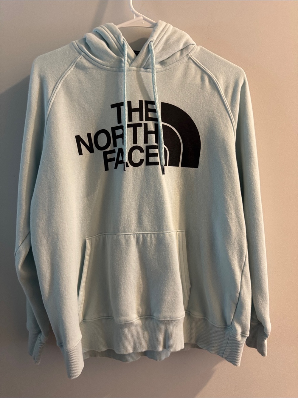 The North Face Men’s Pale Blue Crewneck Hoodie with Black Logo